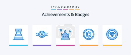 Téléchargez les illustrations : Achievements and Badges Blue 5 Icon Pack Including jewelry. achievements. award. shield. badge. Creative Icons Design - en licence libre de droit