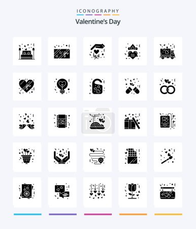 Téléchargez les illustrations : Creative Valentines Day 25 Glyph Solid Black icon pack  Such As transport. delivery. gift. romance. heart - en licence libre de droit