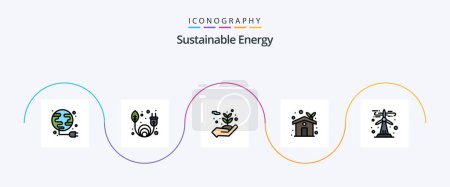 Téléchargez les illustrations : Sustainable Energy Line Filled Flat 5 Icon Pack Including renewable. ecology. environment. greenhouse. eco house - en licence libre de droit