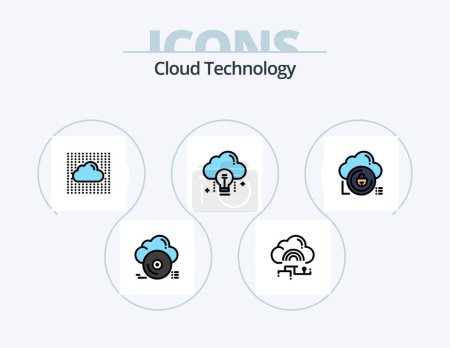 Téléchargez les illustrations : Cloud Technology Line Filled Icon Pack 5 Icon Design. shield. cloud. cancel. layers. sky - en licence libre de droit