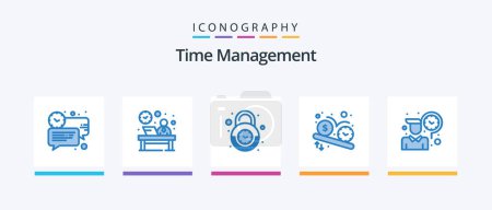 Téléchargez les illustrations : Time Management Blue 5 Icon Pack Including schedule. deadline. hour. security. lock. Creative Icons Design - en licence libre de droit