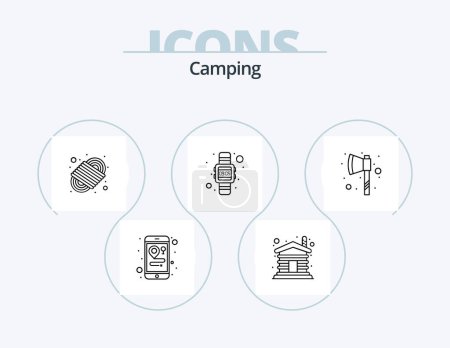 Ilustración de Camping Line Icon Pack 5 Icon Design. . gasoline. camp. canister. meat - Imagen libre de derechos