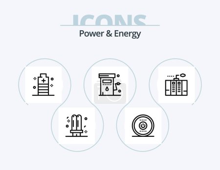 Téléchargez les illustrations : Power And Energy Line Icon Pack 5 Icon Design. energy. electricity. seo. power. gallon - en licence libre de droit