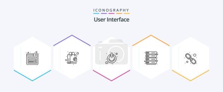 Illustration for User Interface 25 Line icon pack including link. server. button. rack. switch - Royalty Free Image