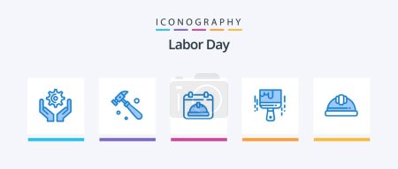 Illustration for Labor Day Blue 5 Icon Pack Including hard cap. cap. hat. paint. brush. Creative Icons Design - Royalty Free Image