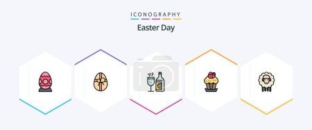 Téléchargez les illustrations : Easter 25 FilledLine icon pack including lamb. easter. bottle. food. cake - en licence libre de droit