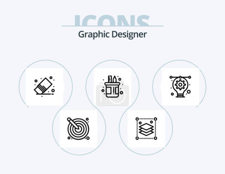 Illustration for Graphic Designer Line Icon Pack 5 Icon Design. diamond. tablet. pot. stylus. design - Royalty Free Image