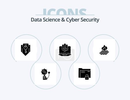 Téléchargez les illustrations : Data Science And Cyber Security Glyph Icon Pack 5 Icon Design. internet. antivirus. protection. shield. protection - en licence libre de droit