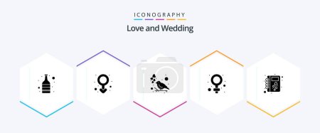 Téléchargez les illustrations : Wedding 25 Glyph icon pack including love. book. fly. love. sign - en licence libre de droit