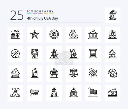 Ilustración de Usa 25 Line icon pack including flag. american. holiday. money. dollar - Imagen libre de derechos
