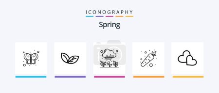 Téléchargez les illustrations : Spring Line 5 Icon Pack Including cone. cream. cloud. ice cream. food. Creative Icons Design - en licence libre de droit