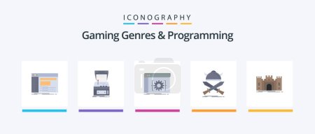 Ilustración de Gaming Genres And Programming Flat 5 Icon Pack Including emblem. software. game. developer. app. Creative Icons Design - Imagen libre de derechos