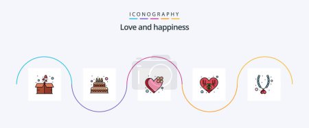 Téléchargez les illustrations : Love Line Filled Flat 5 Icon Pack Including necklace. love. bandage. love. environment - en licence libre de droit