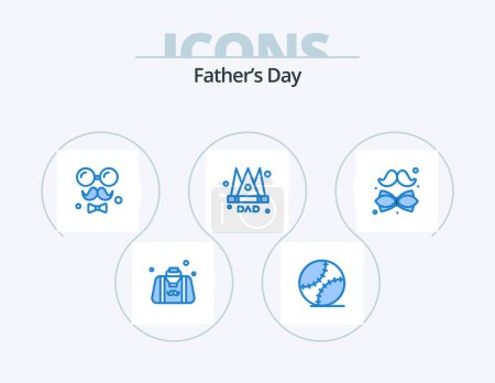 Téléchargez les illustrations : Fathers Day Blue Icon Pack 5 Icon Design. king. emperor. baseball. crown. fathers - en licence libre de droit