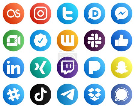 Illustration for 20 Professional Social Media Icons such as facebook. slack. facebook and wattpad icons. Fully customizable and professional - Royalty Free Image