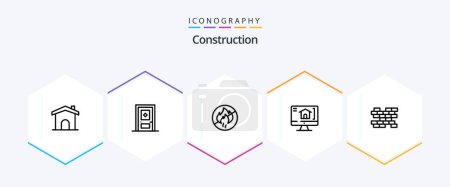 Illustration for Construction 25 Line icon pack including wall. brick. no fire. house. computer - Royalty Free Image