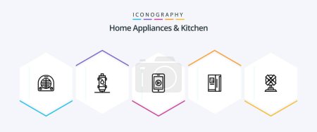 Ilustración de Home Appliances And Kitchen 25 Line icon pack including vedio. cell . heat. phone. home - Imagen libre de derechos