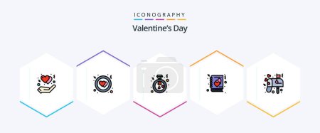 Téléchargez les illustrations : Valentines Day 25 FilledLine icon pack including love. box. love. story. love - en licence libre de droit