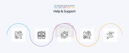 Téléchargez les illustrations : Help And Support Line 5 Icon Pack Including faq. setting. update. preference. call - en licence libre de droit