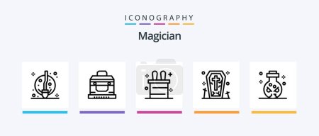 Illustration for Magician Line 5 Icon Pack Including halloween. show. burning. piercings. box. Creative Icons Design - Royalty Free Image