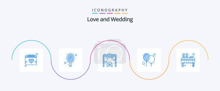 Téléchargez les illustrations : Wedding Blue 5 Icon Pack Including event. decoration. love. banquet. celebration - en licence libre de droit