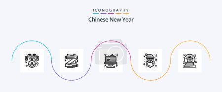 Téléchargez les illustrations : Chinese New Year Line 5 Icon Pack Including present. santa. scarf. claus. pancake - en licence libre de droit