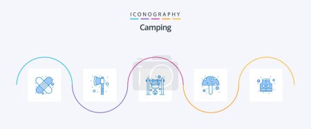 Ilustración de Camping Blue 5 Icon Pack Including . life. camping. jacket. food ingredient - Imagen libre de derechos