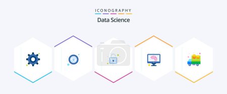 Téléchargez les illustrations : Data Science 25 Flat icon pack including . data. streamline. big data. brain - en licence libre de droit