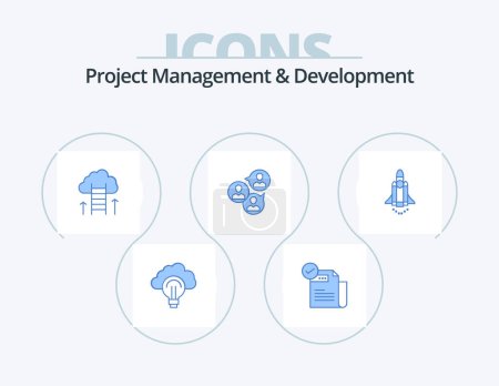 Téléchargez les illustrations : Project Management And Development Blue Icon Pack 5 Icon Design. business. focus. featured. success. career - en licence libre de droit