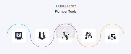 Téléchargez les illustrations : Plumber Line Filled Flat 5 Icon Pack Including . system. hose. plumbing. mechanical - en licence libre de droit