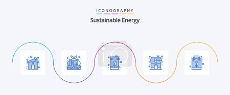 Téléchargez les illustrations : Sustainable Energy Blue 5 Icon Pack Including power. energy. tank. eco. oil - en licence libre de droit