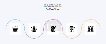 Téléchargez les illustrations : Coffee Shop Glyph 5 Icon Pack Including cinnamon coffee. umbrella. direction. table. coffee - en licence libre de droit