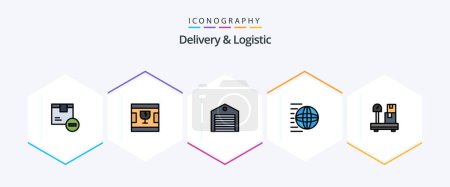 Téléchargez les illustrations : Delivery And Logistic 25 FilledLine icon pack including shipping services. delivery. shapes. shipping. order - en licence libre de droit