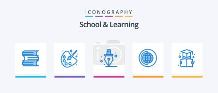 Illustration for School And Learning Blue 5 Icon Pack Including . education. pen. bookmark. cd. Creative Icons Design - Royalty Free Image