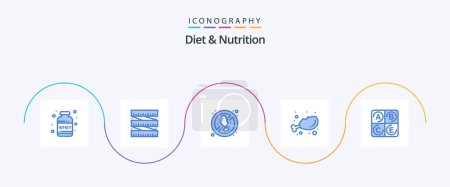 Téléchargez les illustrations : Diet And Nutrition Blue 5 Icon Pack Including health. diet. diet. fresh. diet - en licence libre de droit