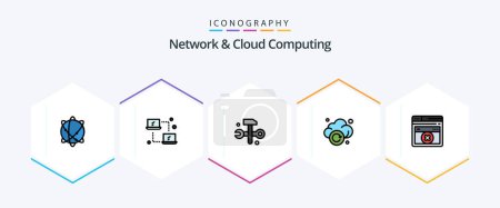 Illustration for Network And Cloud Computing 25 FilledLine icon pack including web. technology. computing. storage. cloud - Royalty Free Image