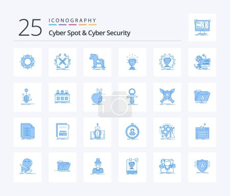 Téléchargez les illustrations : Cyber Spot And Cyber Security 25 Blue Color icon pack including prize. award. label. virus. internet - en licence libre de droit