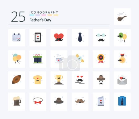 Téléchargez les illustrations : Fathers Day 25 Flat Color icon pack including father. tie. dad. necktie. attire - en licence libre de droit