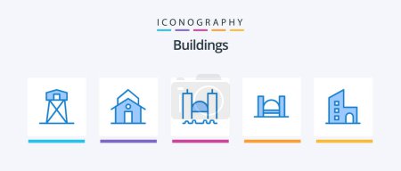 Illustration for Buildings Blue 5 Icon Pack Including estate. apartment. municipal. river. harbor. Creative Icons Design - Royalty Free Image