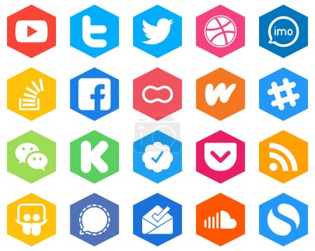 Illustration for Hexagon Flat Color White Icon Collection mothers. fb and overflow 20 Innovative Icons - Royalty Free Image