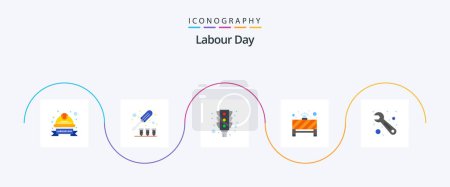 Illustration for Labour Day Flat 5 Icon Pack Including repair. stop. screw. notice. stop - Royalty Free Image