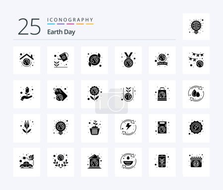 Téléchargez les illustrations : Earth Day 25 Solid Glyph icon pack including badge. green. plant. environmental protection. ecology - en licence libre de droit