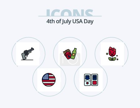 Illustration for Usa Line Filled Icon Pack 5 Icon Design. bell. world. flower. map. american - Royalty Free Image