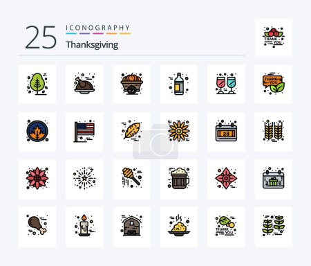 Illustration for Thanksgiving 25 Line Filled icon pack including wine. drink. autumn. wine. alcohol - Royalty Free Image