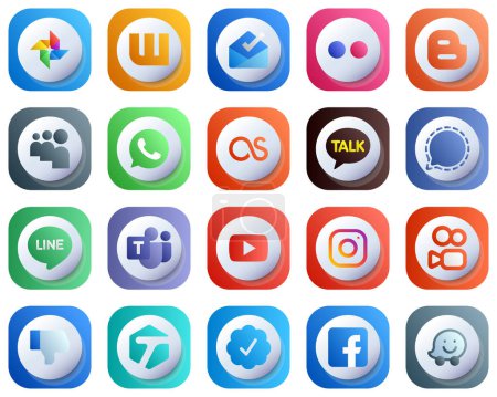 Ilustración de 20 Cute 3D Gradient Social Media Brand Icons such as youtube. microsoft team. whatsapp. line and mesenger icons. Customizable and Stylish - Imagen libre de derechos