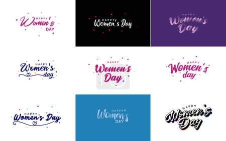 Téléchargez les illustrations : Set of Happy Woman's Day handwritten lettering. suitable for use in greeting or invitation cards. festive tags. and posters modern calligraphy collection on a white background - en licence libre de droit