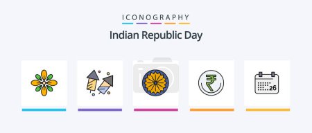 Illustration for Indian Republic Day Line Filled 5 Icon Pack Including animal. coffee. deepavali. cup. light. Creative Icons Design - Royalty Free Image