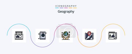 Téléchargez les illustrations : Geo Graphy Line Filled Flat 5 Icon Pack Including location. map. globe. protection. human hand - en licence libre de droit