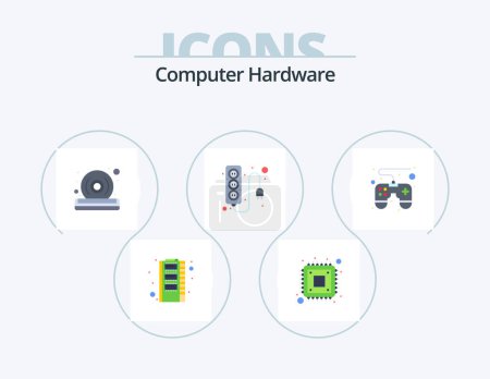 Téléchargez les illustrations : Computer Hardware Flat Icon Pack 5 Icon Design. game pad. power supply. disc. power. electronics - en licence libre de droit