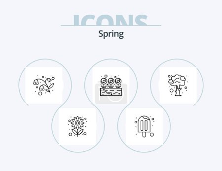 Illustration for Spring Line Icon Pack 5 Icon Design. grasses. healthy. sunny day. fruit. soap - Royalty Free Image